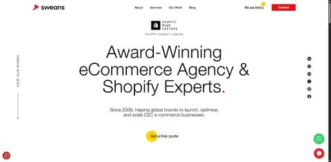Sweans eCommerce agency website homepage